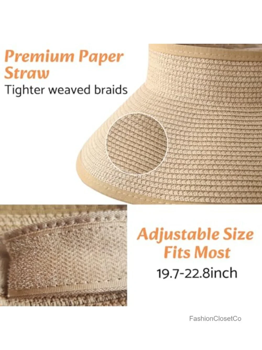 Wide Brim Straw Sun Hat with UPF 50+, Foldable & Packable Ponytail Beach Hat
